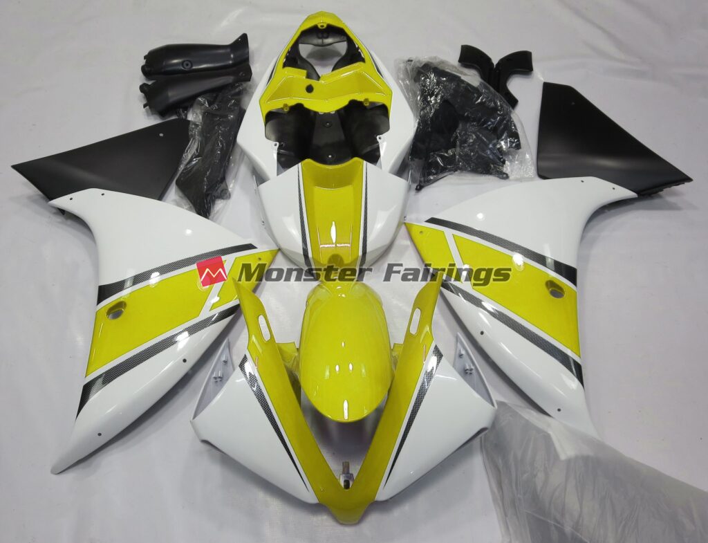 Yamaha R1 2009 - 2011 Gloss White Yellow ABS fairings - custom motorcycle bodywork kit by Monster Fairings