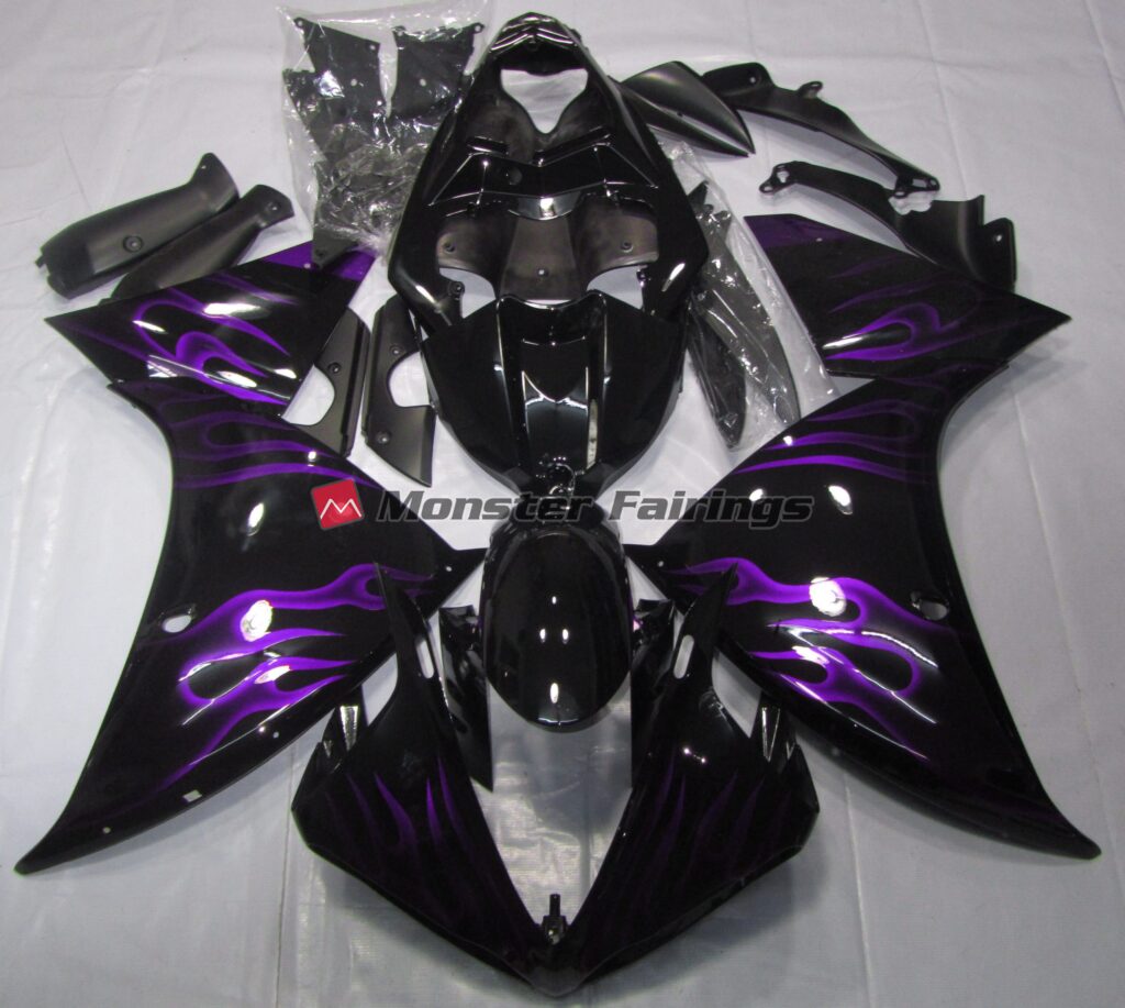 Yamaha R1 2009 - 2011 Black Purple Flame ABS fairings - custom motorcycle bodywork kit by Monster Fairings