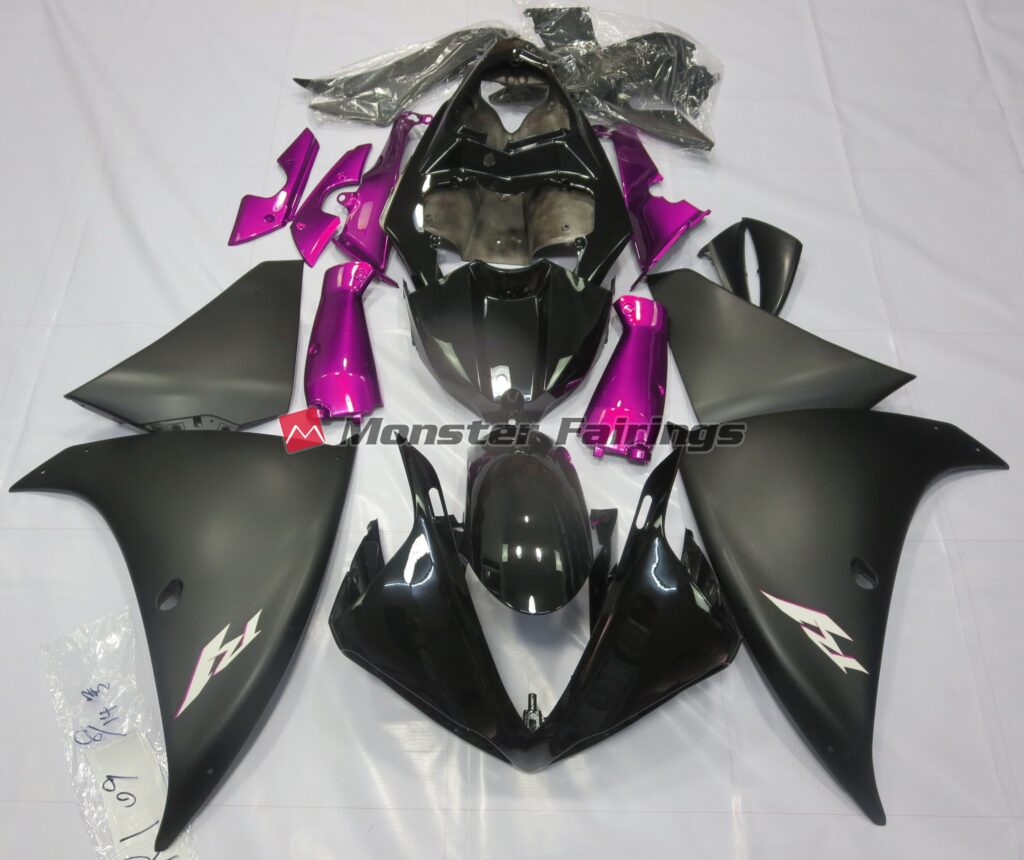 Yamaha R1 2009 - 2011 Matte Black Pink ABS fairings - custom motorcycle bodywork kit by Monster Fairings