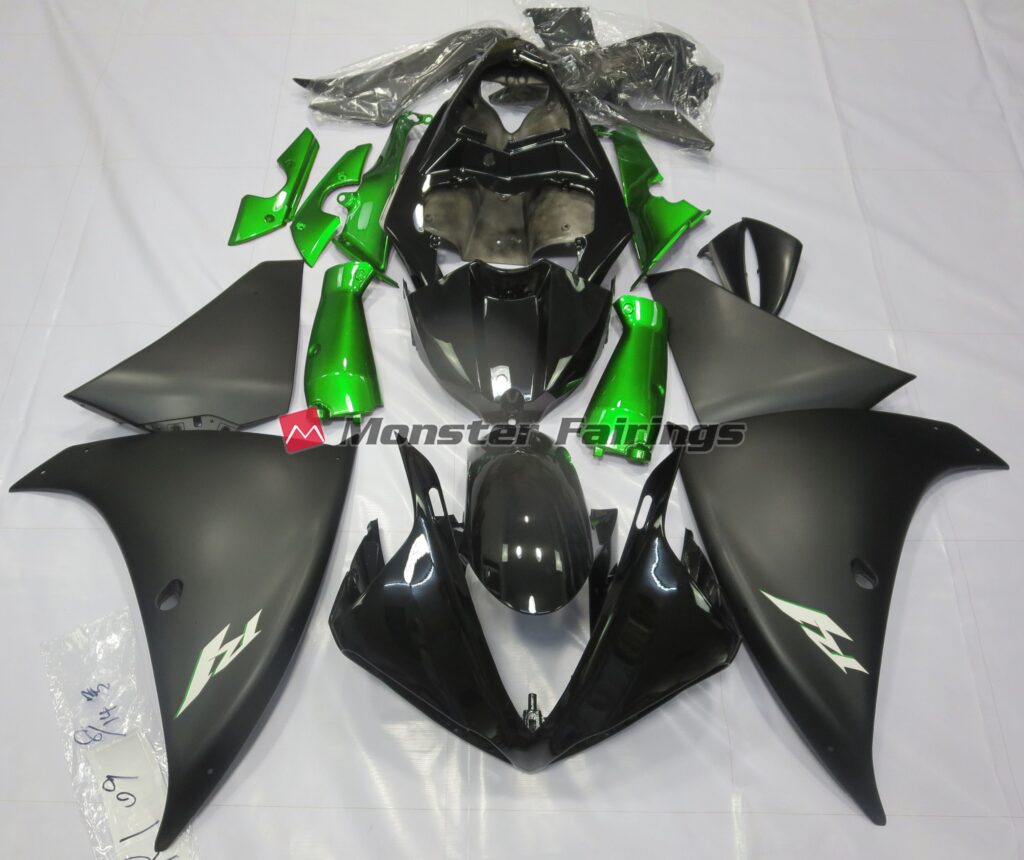 Yamaha R1 2009 - 2011 Matte Black Green ABS fairings - custom motorcycle bodywork kit by Monster Fairings