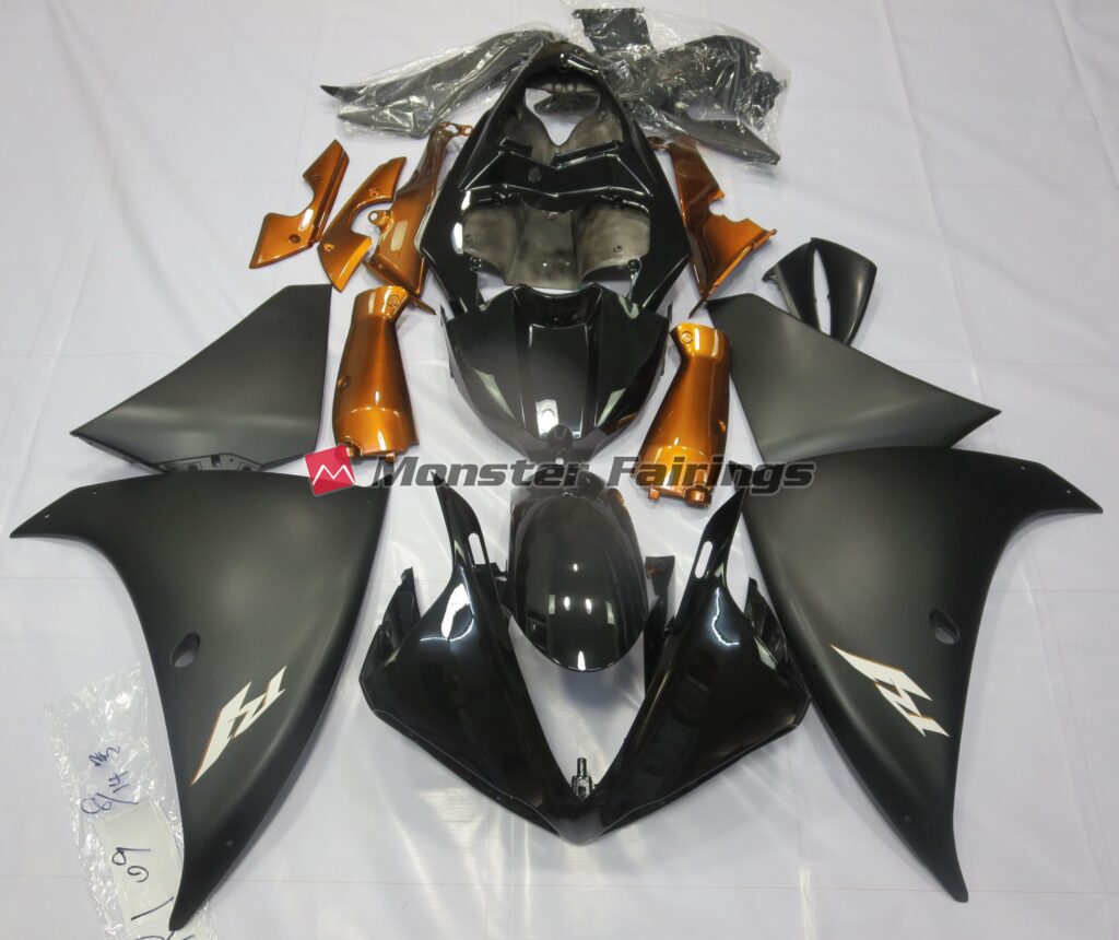 Yamaha R1 2009 - 2011 Matte Black Orange ABS fairings - custom motorcycle bodywork kit by Monster Fairings