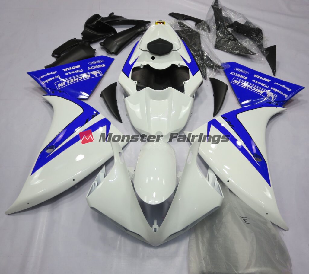 Yamaha R1 2012 - 2014 Gloss White Blue ABS fairings - custom motorcycle bodywork kit by Monster Fairings