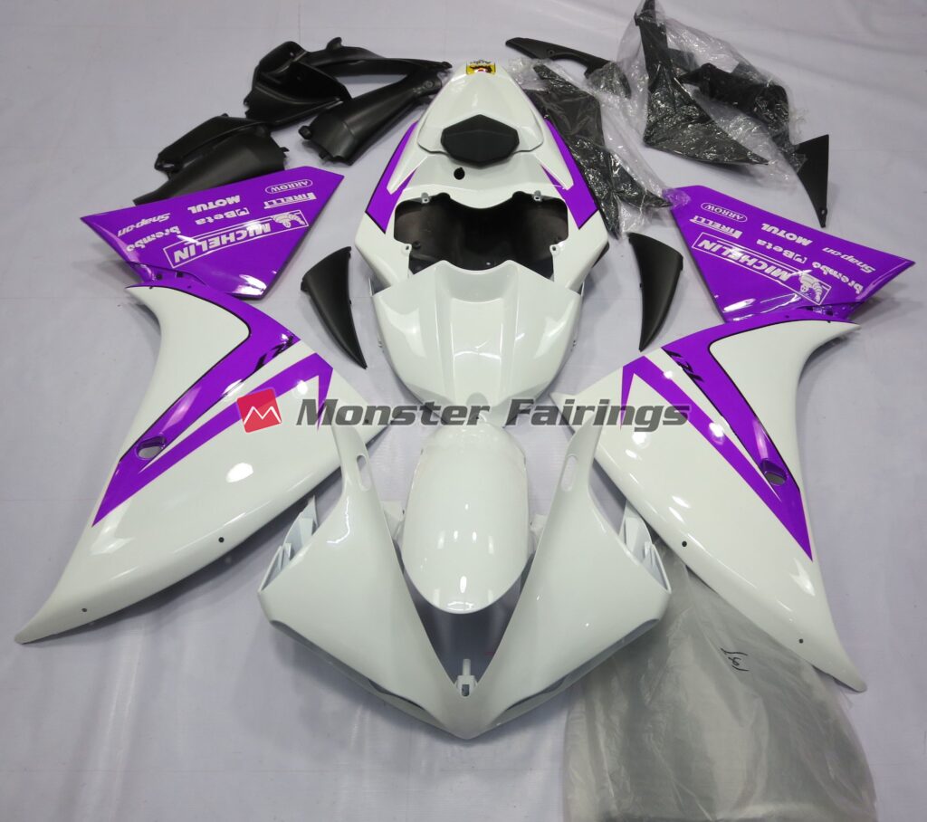 Yamaha R1 2012 - 2014 Gloss White Purple ABS fairings - custom motorcycle bodywork kit by Monster Fairings