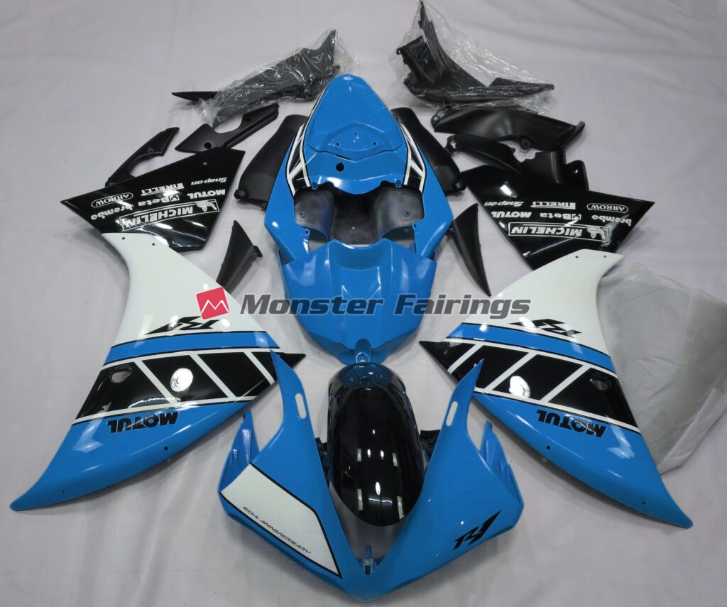 Yamaha R1 2012 - 2014 Gloss Light Blue White Black ABS fairings - custom motorcycle bodywork kit by Monster Fairings