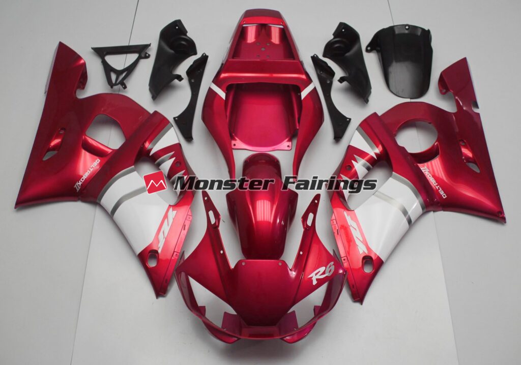 Yamaha R6 1998 - 2002 Red White ABS fairings - custom motorcycle bodywork kit by Monster Fairings
