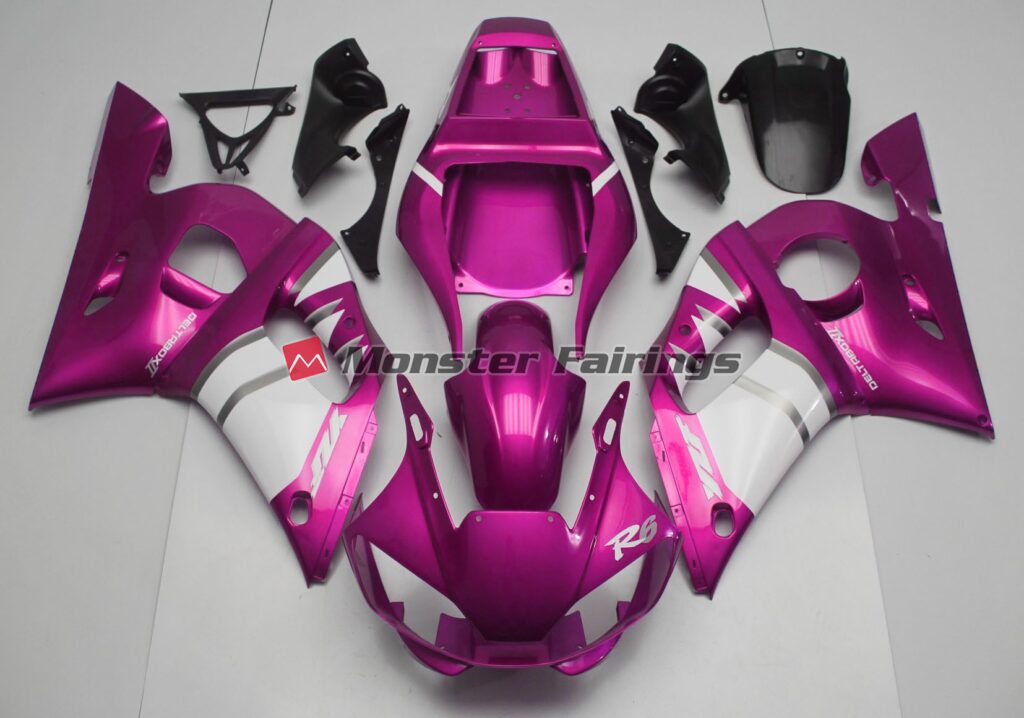 Yamaha R6 1998 - 2002 Pink White ABS fairings - custom motorcycle bodywork kit by Monster Fairings