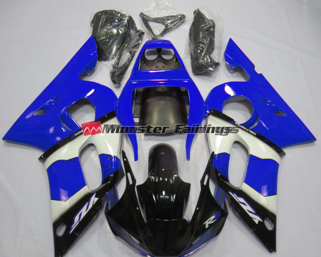 Yamaha R6 1998 - 2002 Gloss Blue White Black ABS fairings - custom motorcycle bodywork kit by Monster Fairings