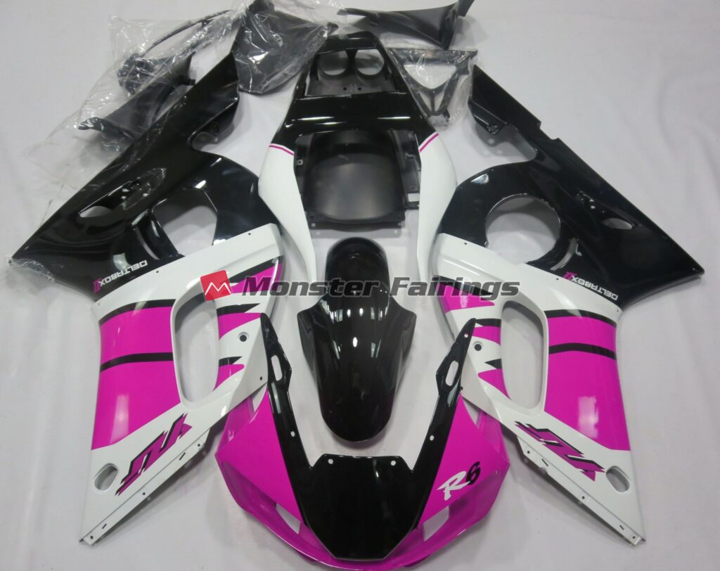 Yamaha R6 1998 - 2002 Gloss Pink Black ABS fairings - custom motorcycle bodywork kit by Monster Fairings