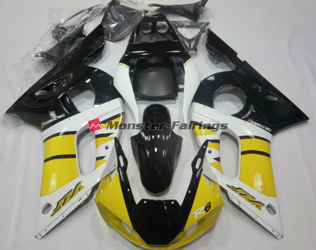 Yamaha R6 1998 - 2002 Gloss Yellow Black ABS fairings - custom motorcycle bodywork kit by Monster Fairings