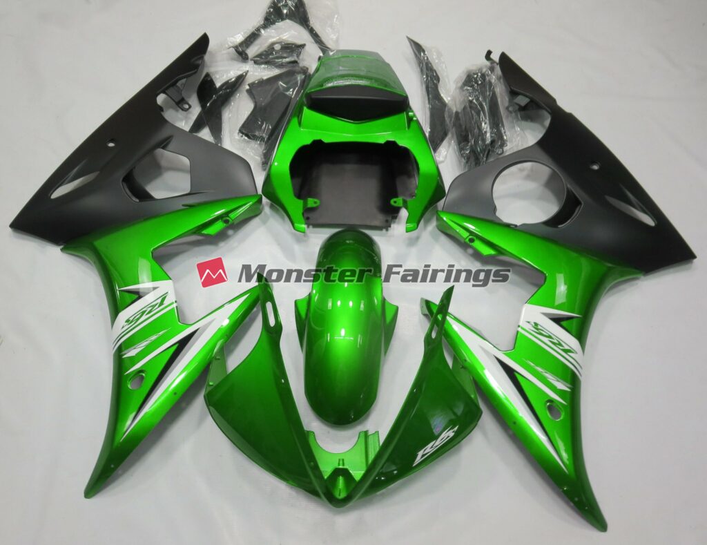 Yamaha R6 2003 - 2004 Gloss Green White ABS fairings - custom motorcycle bodywork kit by Monster Fairings