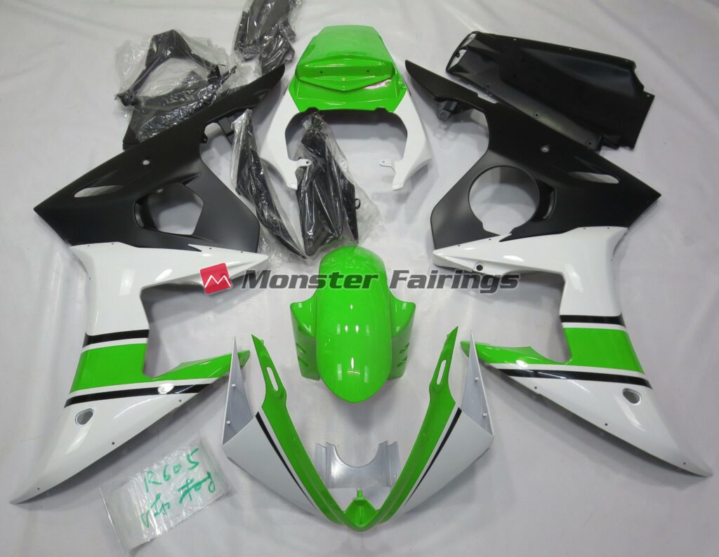 Yamaha R6 2003 - 2004 Gloss White Green ABS fairings - custom motorcycle bodywork kit by Monster Fairings