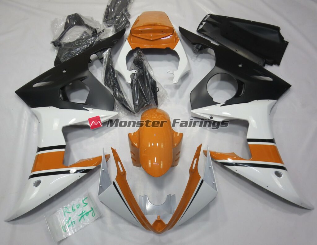 Yamaha R6 2003 - 2004 Gloss White Orange ABS fairings - custom motorcycle bodywork kit by Monster Fairings