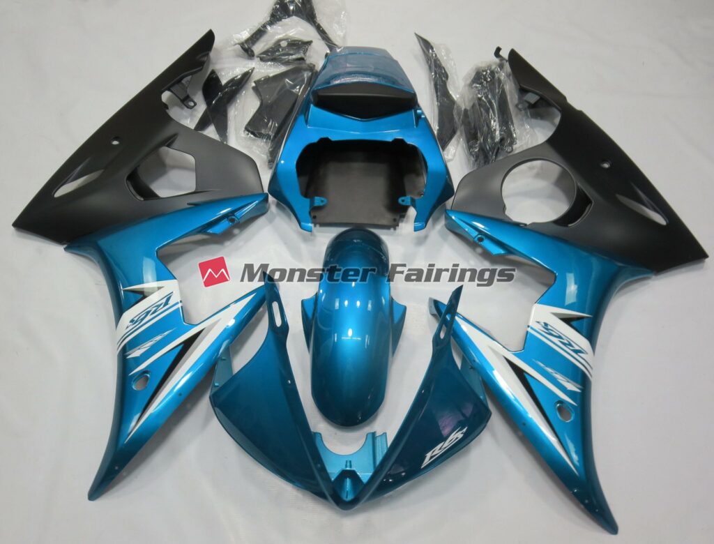 Yamaha R6 2005 Light Blue White ABS fairings - custom motorcycle bodywork kit by Monster Fairings