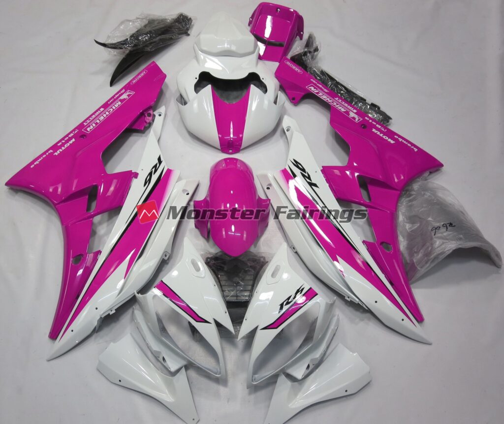 Yamaha R6 2006 - 2007 Gloss White Pink ABS fairings - custom motorcycle bodywork kit by Monster Fairings