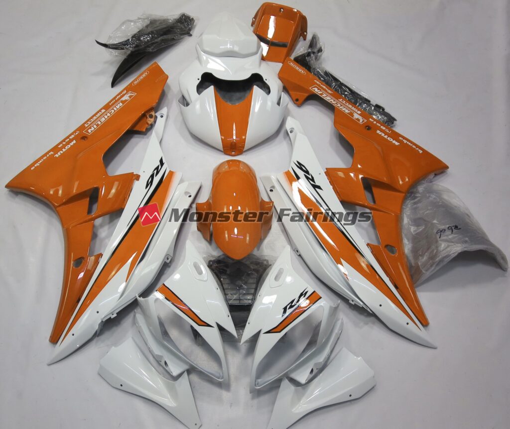 Yamaha R6 2006 - 2007 Gloss White Orange ABS fairings - custom motorcycle bodywork kit by Monster Fairings