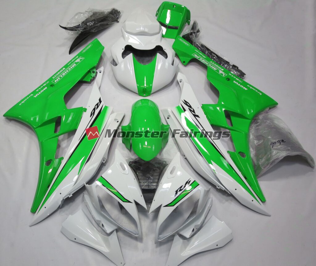 Yamaha R6 2006 - 2007 Gloss White Green ABS fairings - custom motorcycle bodywork kit by Monster Fairings