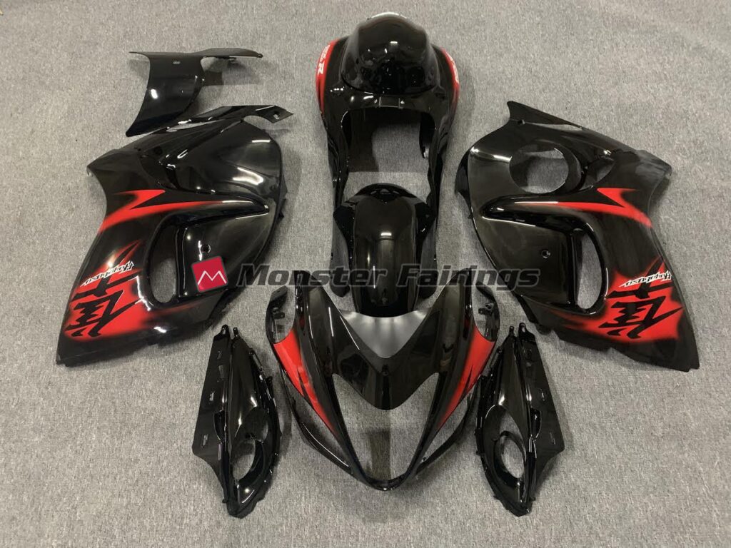 Suzuki GSXR 1300 2008 - 2020 Gloss Black Red ABS fairings - custom motorcycle bodywork kit by Monster Fairings