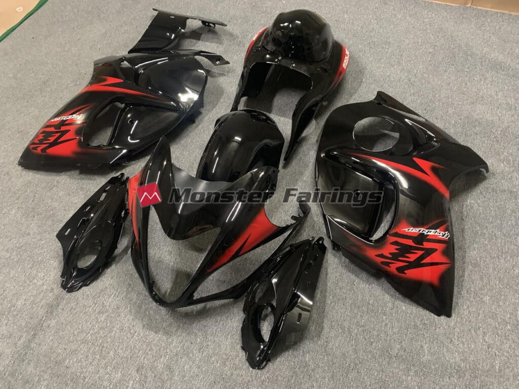 Suzuki GSXR 1300 custom ABS fairings 2008 - 2020 in Gloss Black Red - durable replacement kit, Monster Fairings