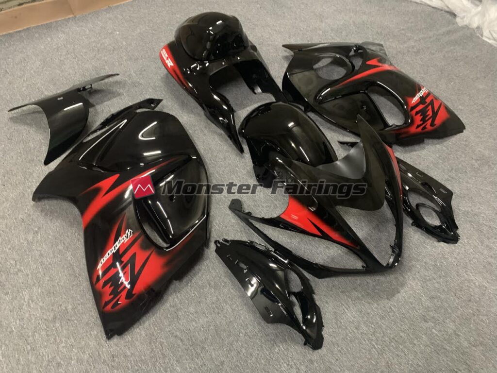2008 - 2020 Suzuki GSXR 1300 Gloss Black Red fairing set - ABS injection, custom painted by Monster Fairings