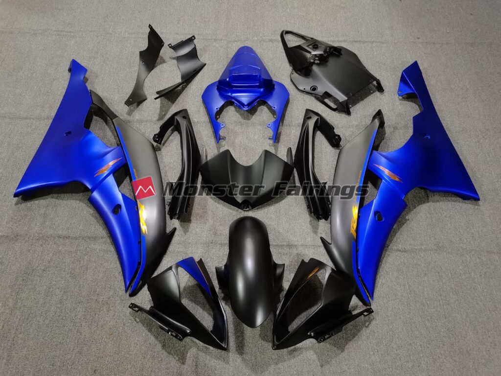Yamaha R6 2008 - 2016 Matte Black Blue ABS fairings - custom motorcycle bodywork kit by Monster Fairings
