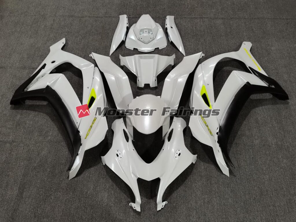 Kawasaki ZX10R 2016 - 2020 Pearl White Yellow ABS fairings - custom motorcycle bodywork kit by Monster Fairings