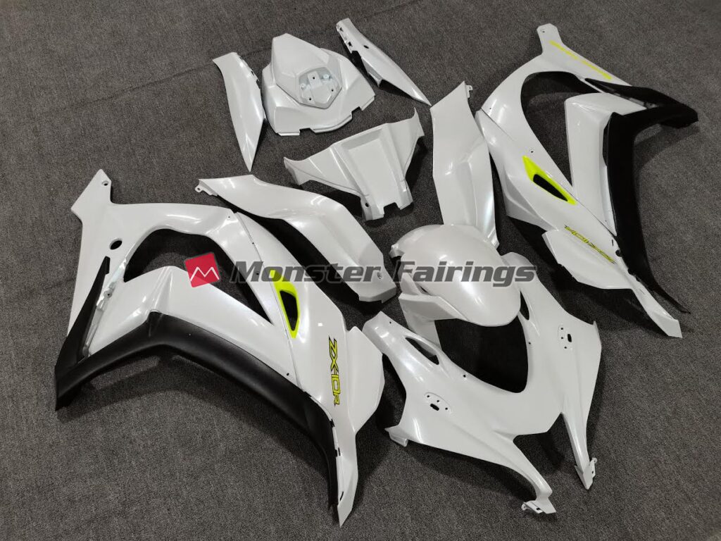 Kawasaki ZX10R custom ABS fairings 2016 - 2020 in Pearl White Yellow - durable replacement kit, Monster Fairings