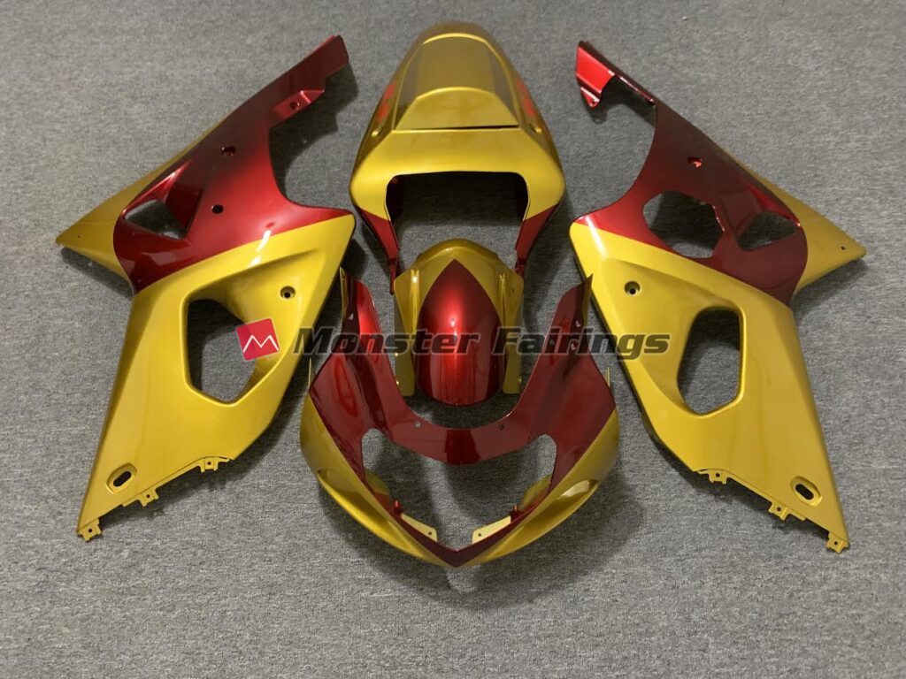 Suzuki GSXR 1000 2000 - 2002 Gloss Gold & Red ABS fairings - custom motorcycle bodywork kit by Monster Fairings