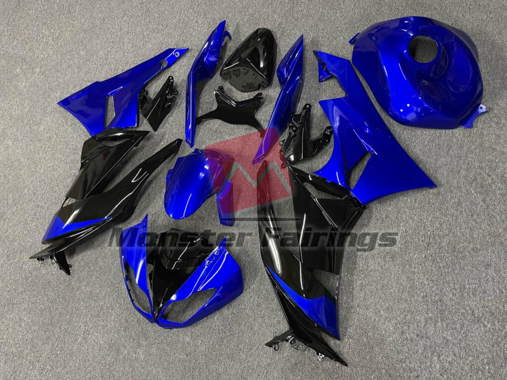 Kawasaki ZX6R custom ABS fairings 2009 - 2012 in Gloss Blue & Black - durable replacement kit, Monster Fairings