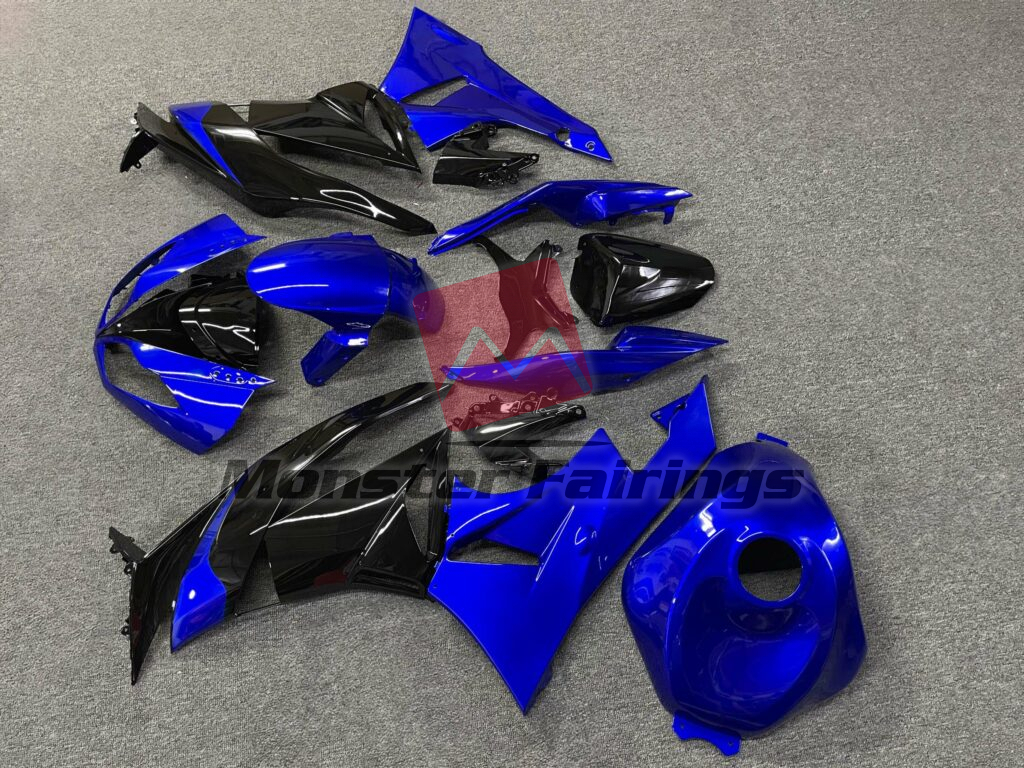 2009 - 2012 Kawasaki ZX6R Gloss Blue & Black fairing set - ABS injection, custom painted by Monster Fairings