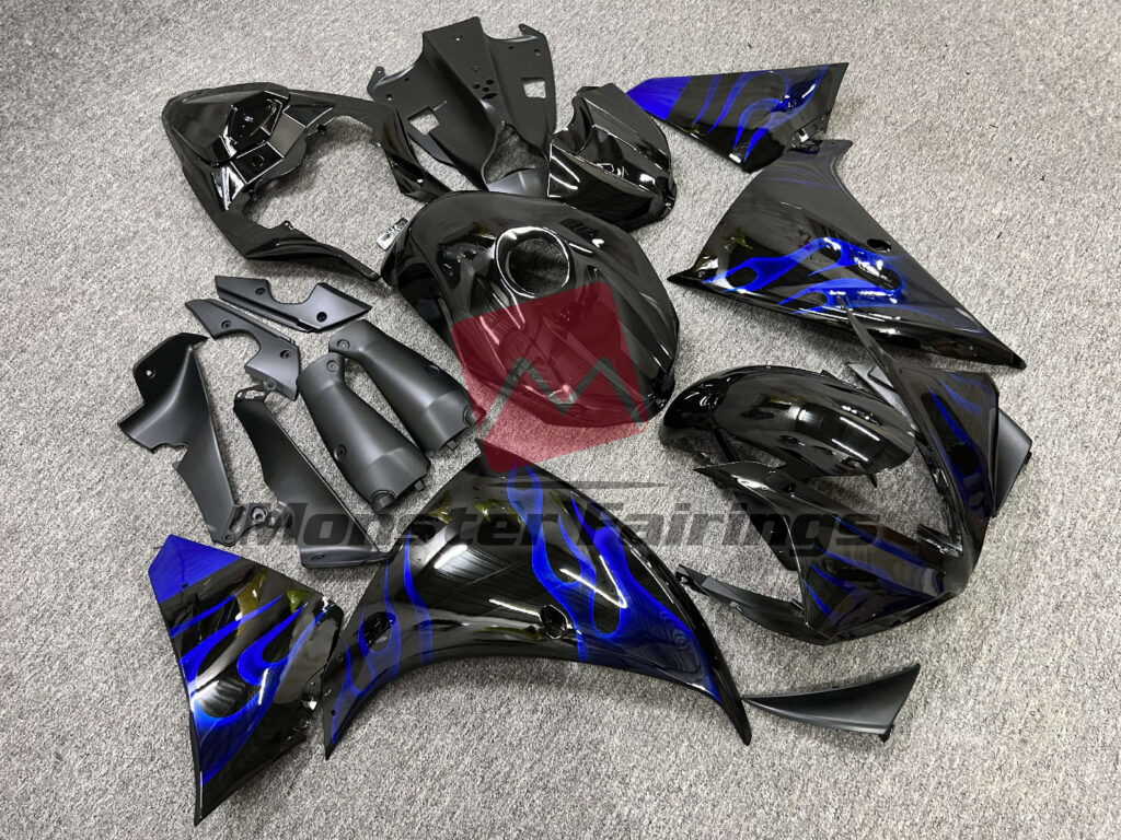 Gloss Black Blue Flames ABS fairings for Yamaha R1 2009 - 2011 - premium OEM fit kit by Monster Fairings
