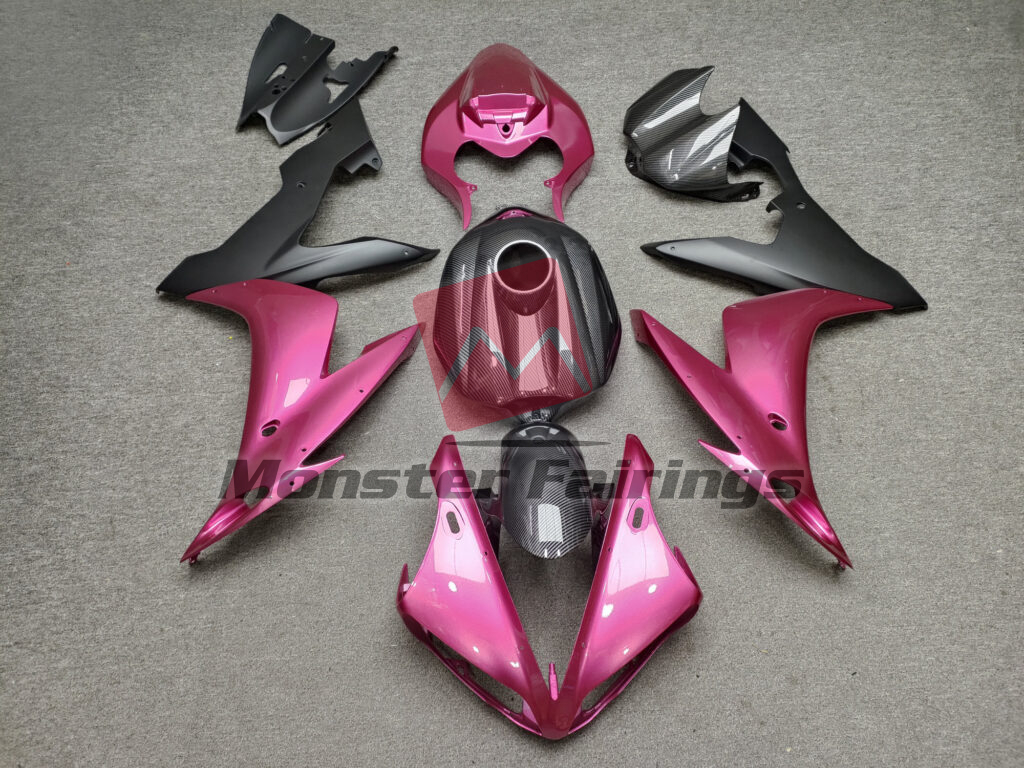 Yamaha R1 2004 - 2006 Gloss Hot Pink Carbon Fiber Style ABS fairings - custom motorcycle bodywork kit by Monster Fairings