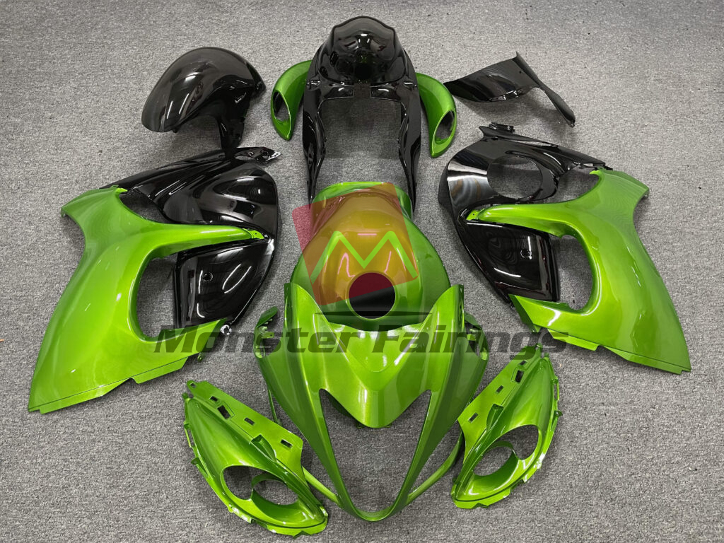 Suzuki GSXR 1300 2008 - 2020 Gloss Green & Black ABS fairings - custom motorcycle bodywork kit by Monster Fairings