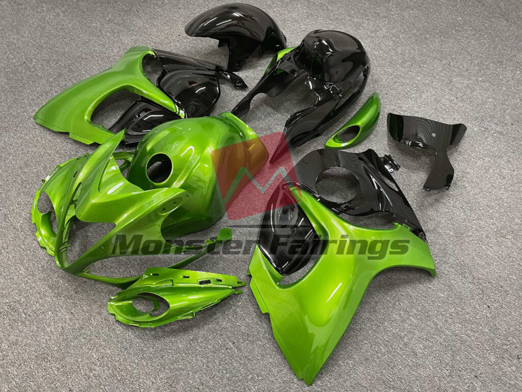 Suzuki GSXR 1300 custom ABS fairings 2008 - 2020 in Gloss Green & Black - durable replacement kit, Monster Fairings
