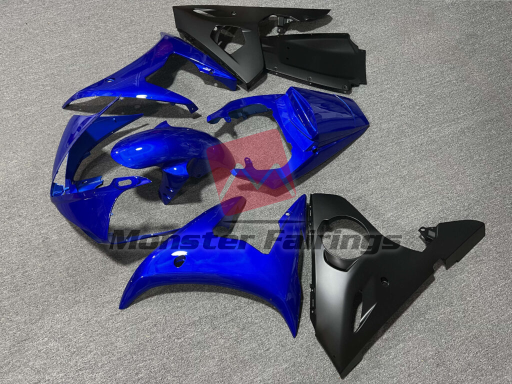 Yamaha R6 custom ABS fairings 2005 in Gloss Deep Blue & Matte Black - durable replacement kit, Monster Fairings