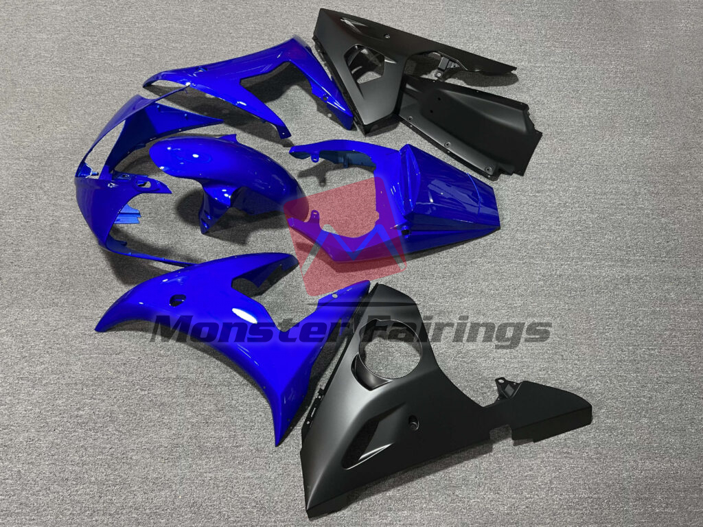 2005 Yamaha R6 Gloss Deep Blue & Matte Black fairing set - ABS injection, custom painted by Monster Fairings