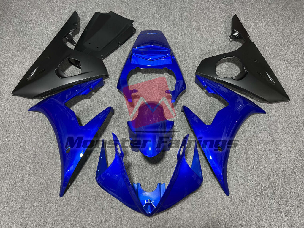 Yamaha R6 2005 Gloss Deep Blue & Matte Black ABS fairings - custom motorcycle bodywork kit by Monster Fairings