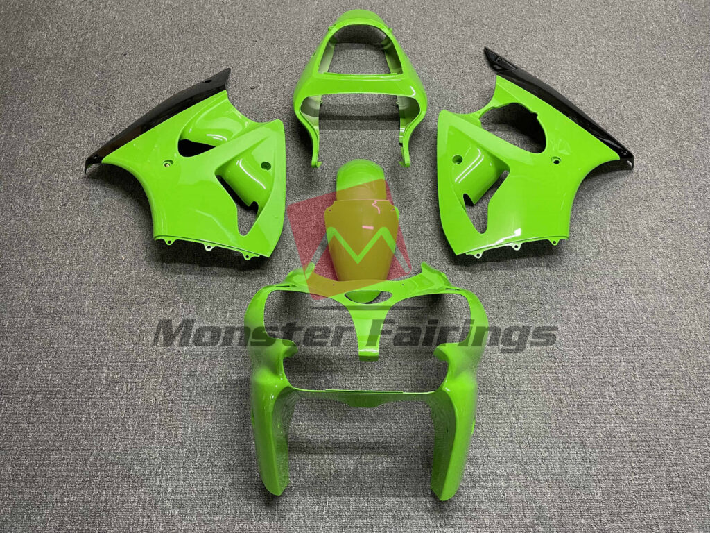 Kawasaki ZX6R 2000 - 2002 Gloss Green Black ABS fairings - custom motorcycle bodywork kit by Monster Fairings