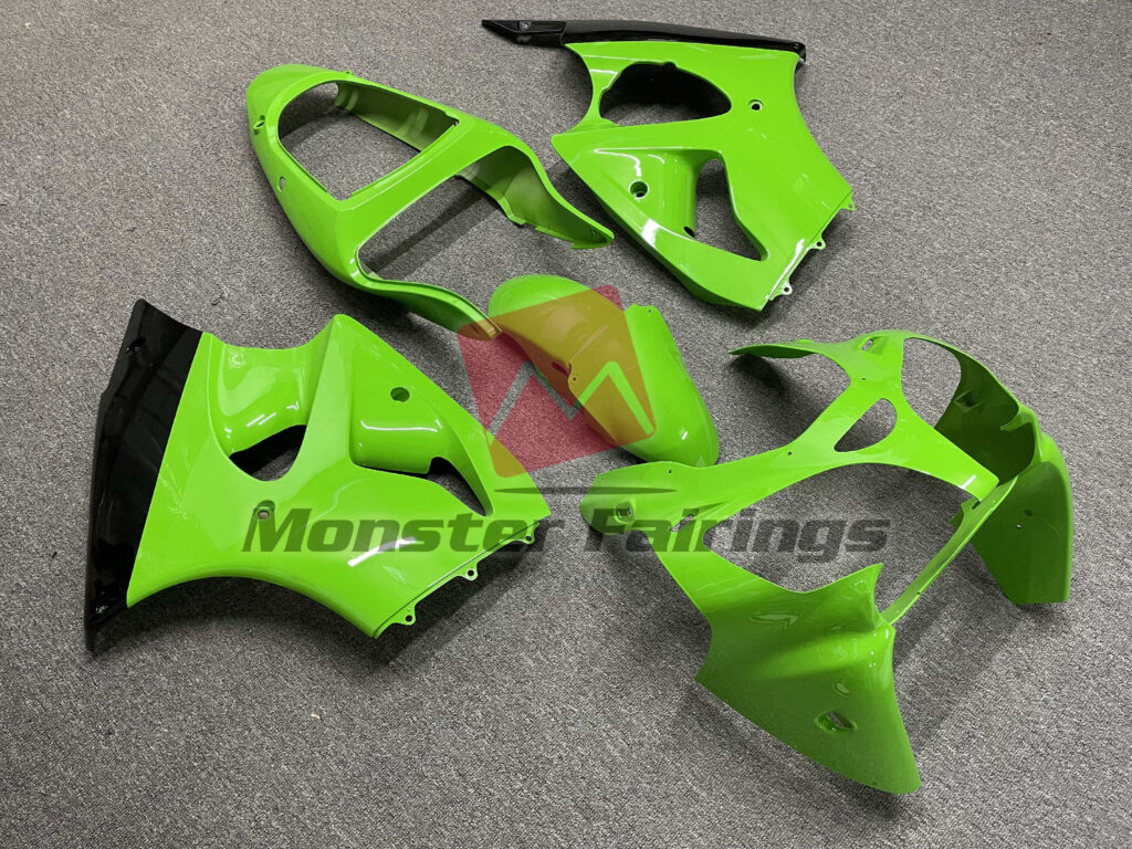 2000 - 2002 Kawasaki ZX6R Gloss Green Black fairing set - ABS injection, custom painted by Monster Fairings