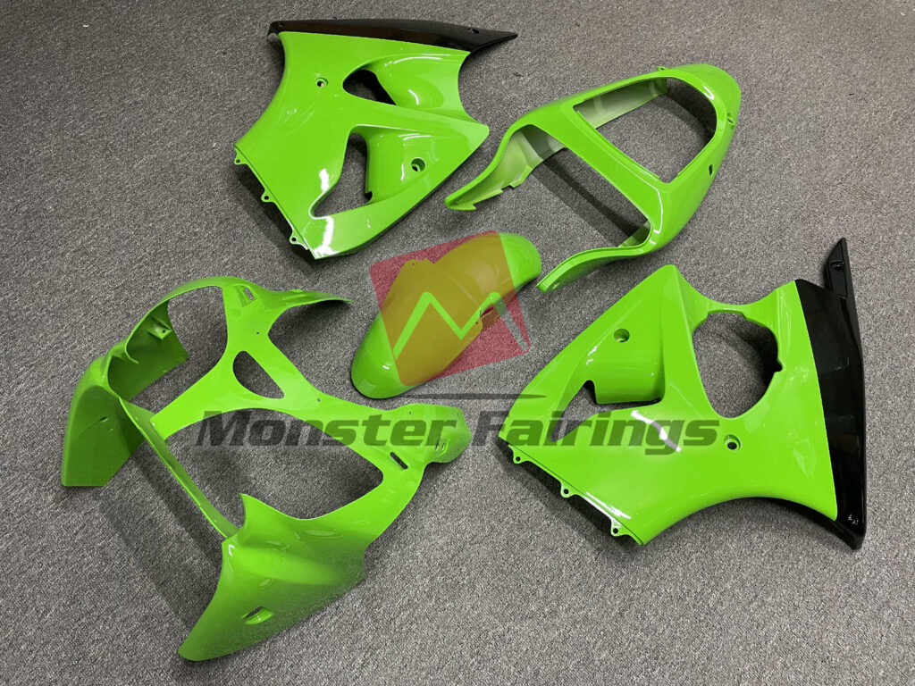 Kawasaki ZX6R custom ABS fairings 2000 - 2002 in Gloss Green Black - durable replacement kit, Monster Fairings