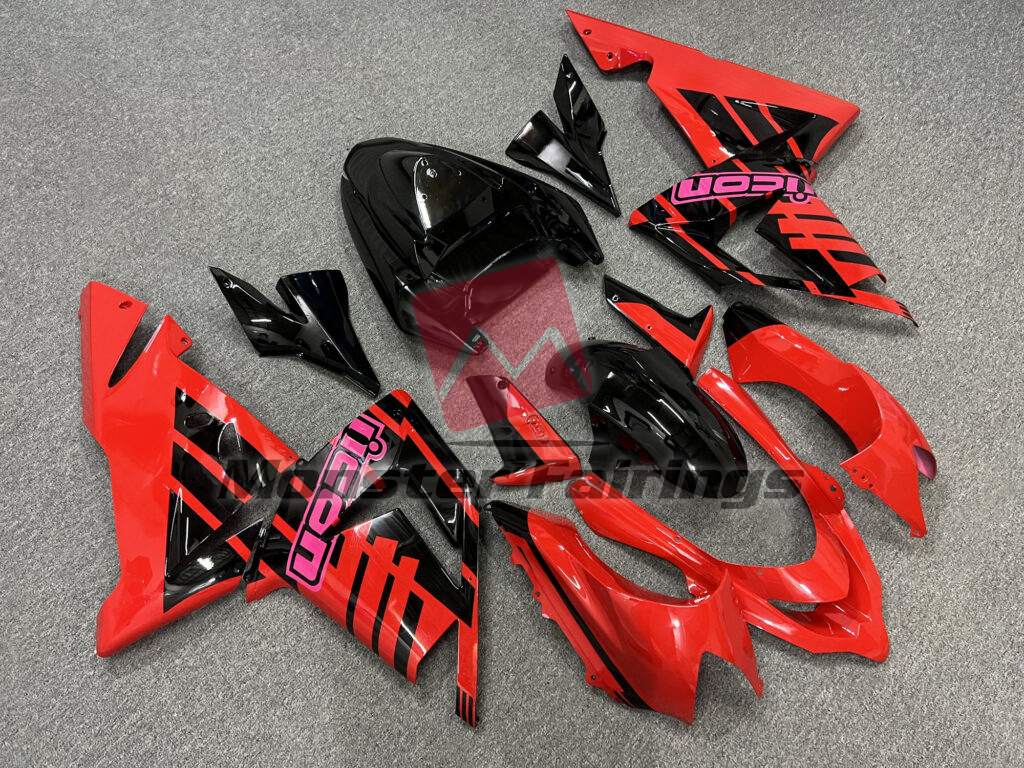 2004 - 2005 Kawasaki ZX10R Gloss Red & Black fairing set - ABS injection, custom painted by Monster Fairings