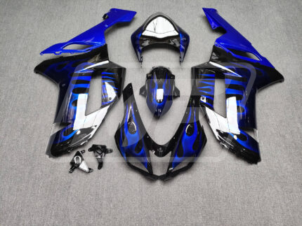Kawasaki ZX6R 2007-2008 Gloss Black & Blue with Flames ABS Fairings | Monster Fairings