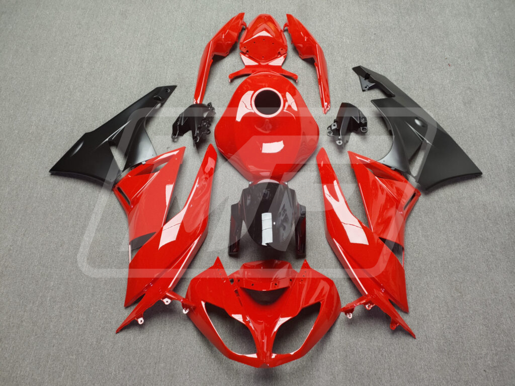 Kawasaki ZX6R 2009 - 2012 Gloss Red Matte Black ABS fairings - custom motorcycle bodywork kit by Monster Fairings