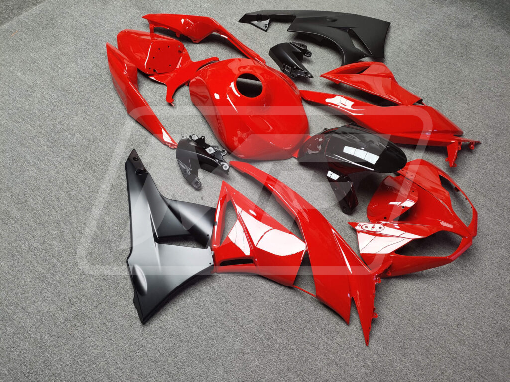 Kawasaki ZX6R custom ABS fairings 2009 - 2012 in Gloss Red Matte Black - durable replacement kit, Monster Fairings