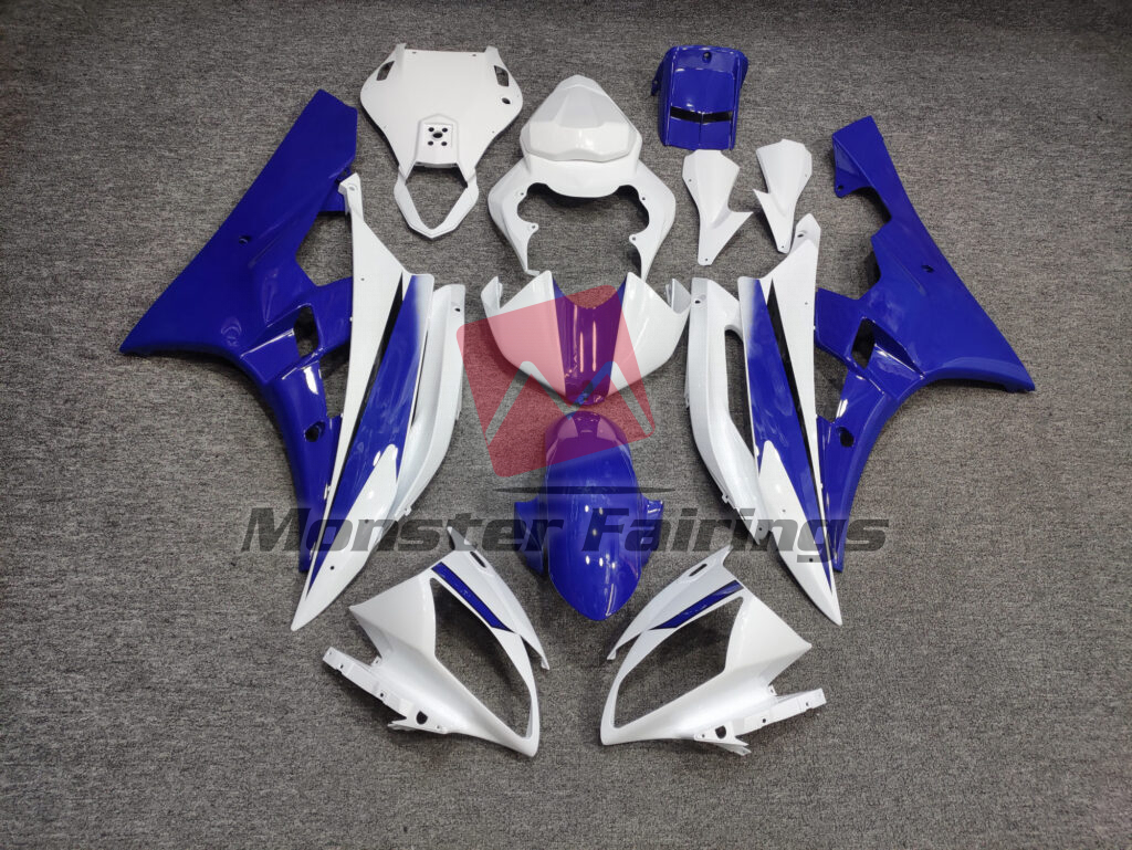 Yamaha R6 2006 - 2007 Gloss Blue White ABS fairings - custom motorcycle bodywork kit by Monster Fairings