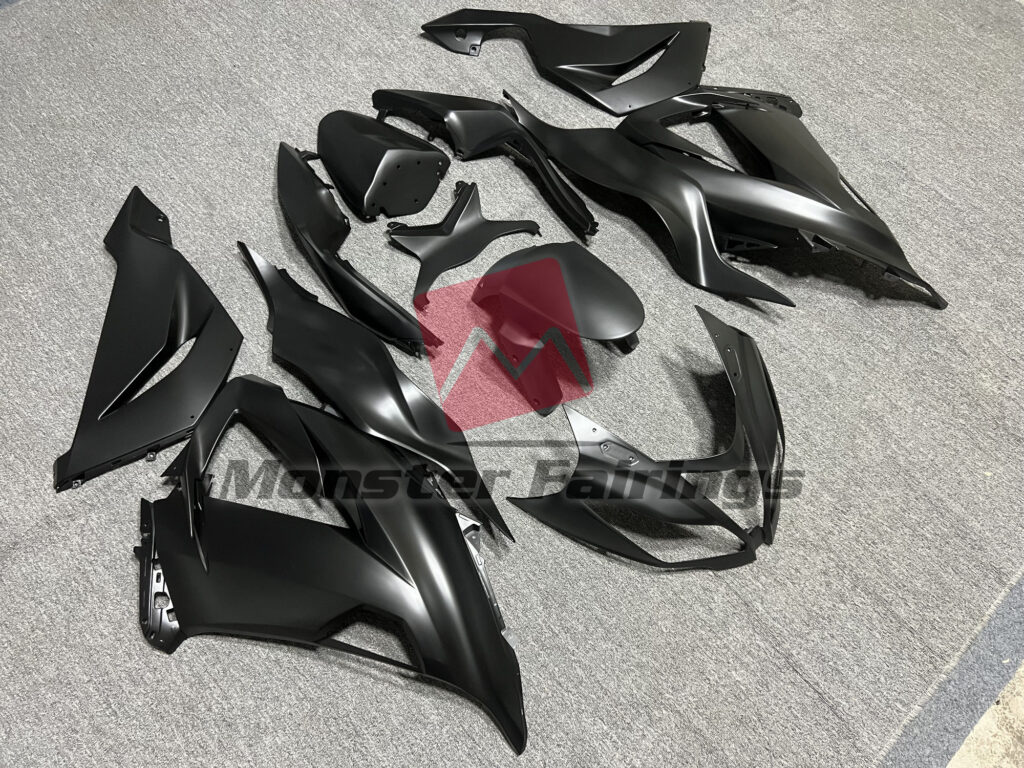 Kawasaki ZX6R custom ABS fairings 2013 - 2018 in Matte Black Protective Coat - durable replacement kit, Monster Fairings