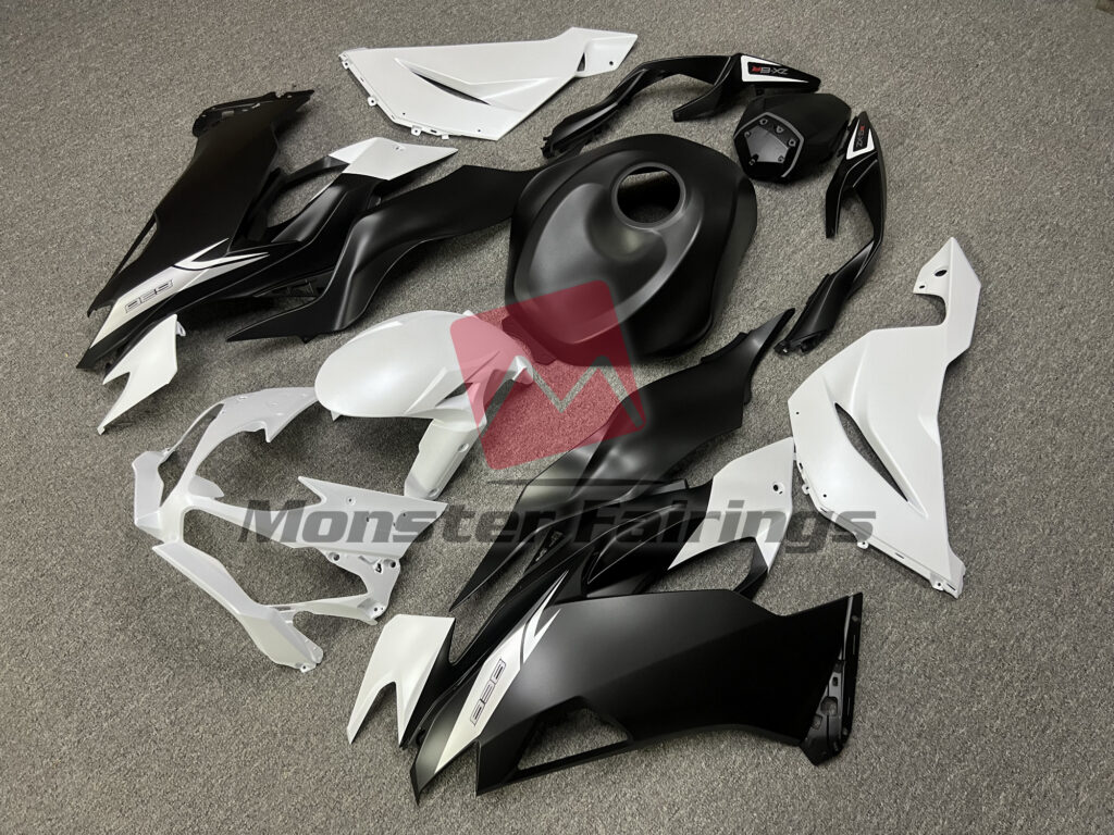 Kawasaki ZX6R custom ABS fairings 2019 - 2023 in Matte Pearl White Black - durable replacement kit, Monster Fairings