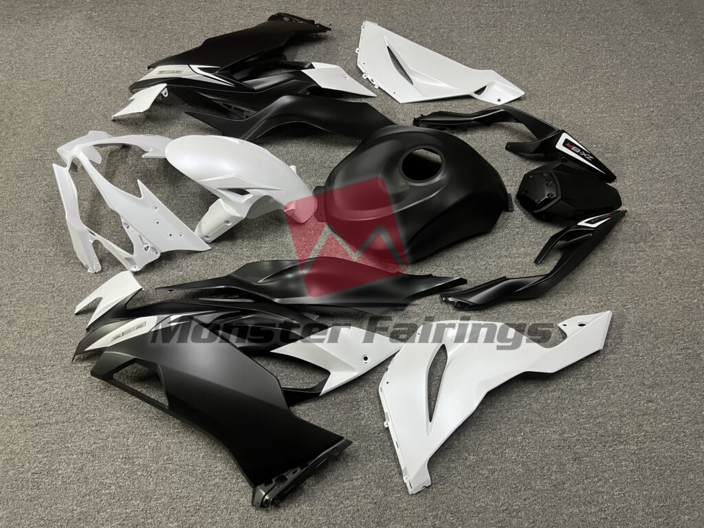 2019 - 2023 Kawasaki ZX6R Matte Pearl White Black fairing set - ABS injection, custom painted by Monster Fairings