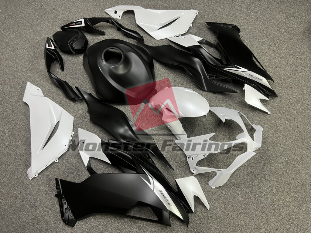 Matte Pearl White Black ABS fairings for Kawasaki ZX6R 2019 - 2023 - premium OEM fit kit by Monster Fairings