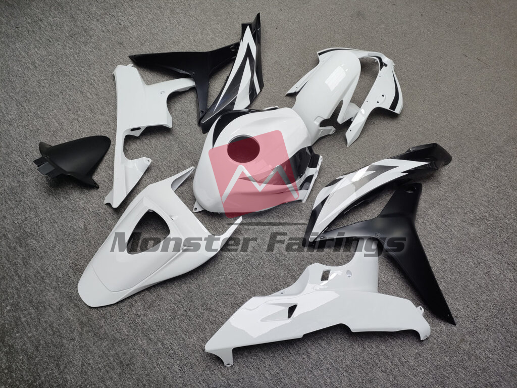 2007 - 2008 Honda CBR600RR Gloss White Dark Gray & Matte Black fairing set - ABS injection, custom painted by Monster Fairings