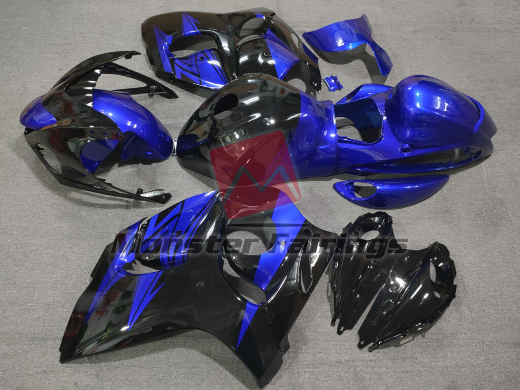 Suzuki GSXR 1300 custom ABS fairings 2008 - 2020 in Gloss Black & Blue - durable replacement kit, Monster Fairings
